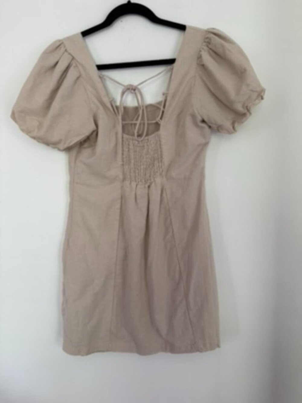 Neutral Puff Sleeve Mini Dress Size S - Picture 5 of 8